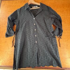 Susan Graver XL black eyelet lace button front 3/4 sleeve tunic